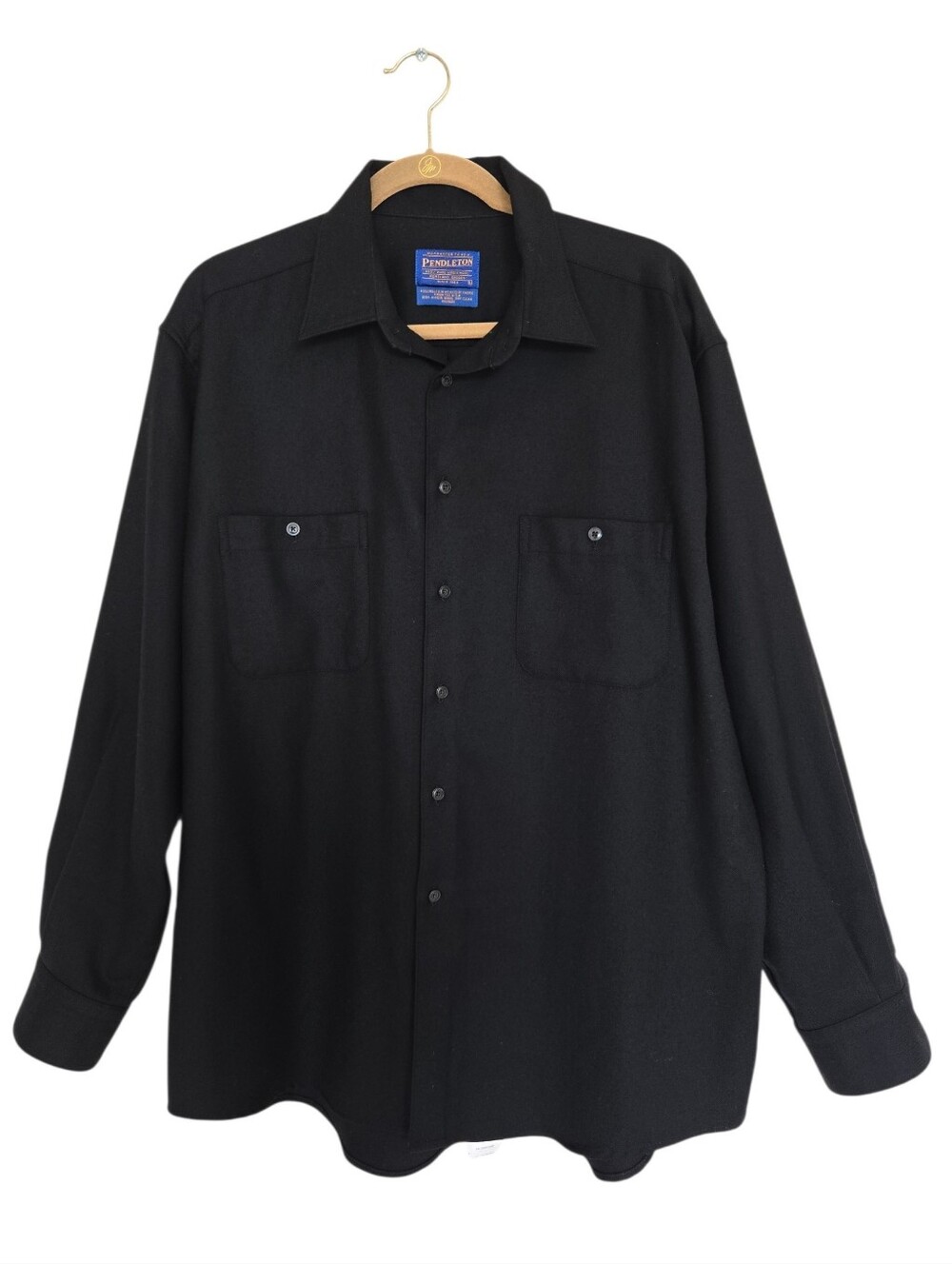 Pendleton Virgin Wool Men's Black Board Shirt Long Sleeve Double Pocket Size XL